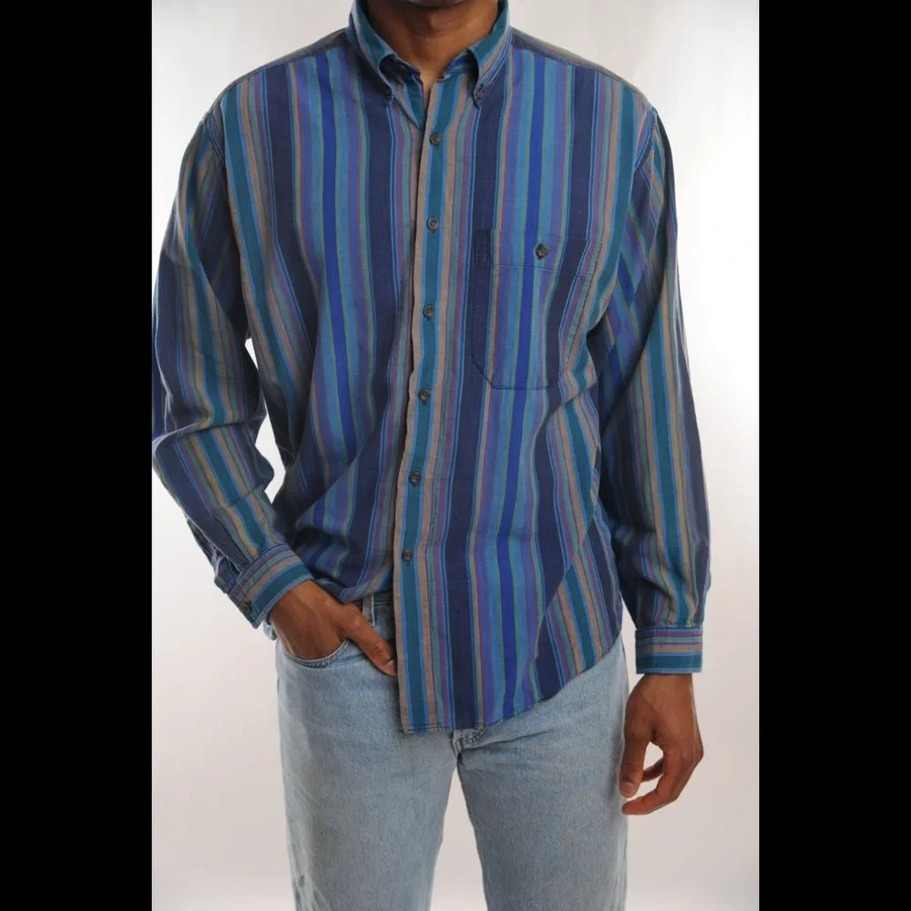 Vintage 80’s 90’s Levi’s Big E Vertical Striped Flannel Shirt Retro Streetwear